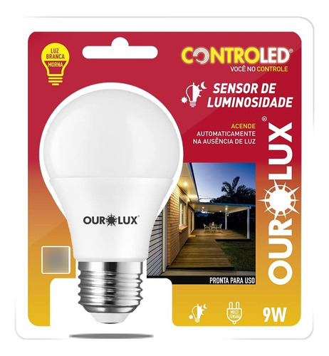 Lampada Led Com Fotocélula Embutida 9w Bivolt Quente