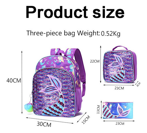Mochila De Sirena Para Niñas Con Lonchera Lapicera