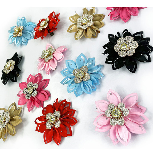 Set De 12 Broches Con Flores Para El Cabello - Estilo Único