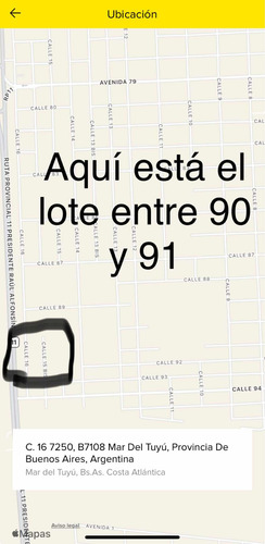 2 Lotes De 15x40 Zona Comercial,calle 16 Entre 90 Y 91 , Mar Del Tuyu . Mirando A La Ruta (sobre Colectora) Buen Acceso