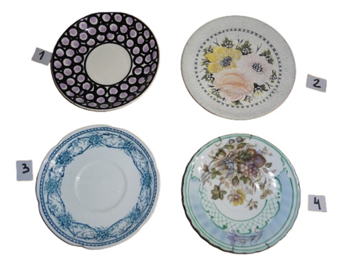 Juego De 4 Platos Ornamentales De Cerámica 15cm Diámetro Agua Geométrico Flores (Usado)