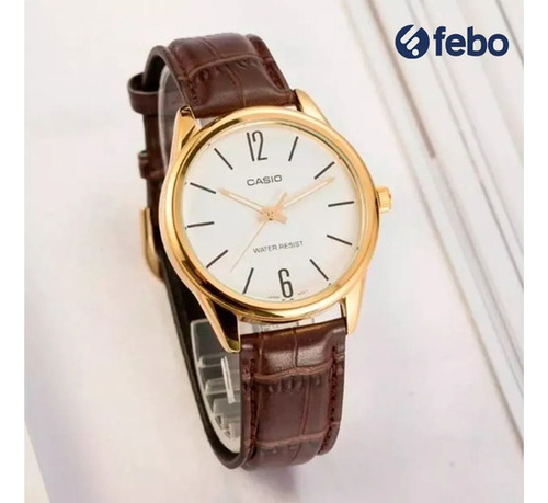 Reloj Pulsera Casio Analogico Correa Cuero Marron Ltp-v005gl Color De La Correa Acero