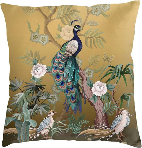 Frontera En Estilo Chinoiserie Con Garzas, Funda De Almohada