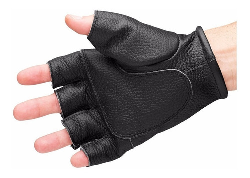 Imagem 5 de 5 de Luva Motociclista Moto Meio Dedo Couro Legitimo Preta Oferta