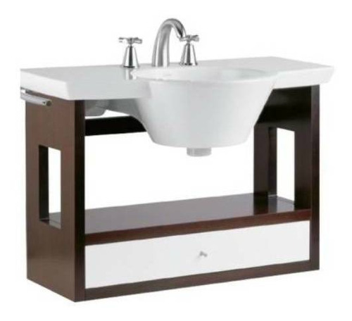 Mueble para baño Ferrum X8HC de 840mm de ancho, 630mm de alto y 510mm de profundidad, con bacha color blanco y mueble wengue con tres agujeros para grifería