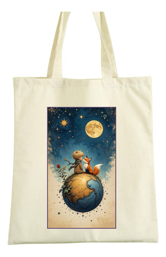 Tote Bag Tela Lienzo Estampado - El Principito 40 X 35cm Beige El Principito
