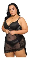 Comprar Camisola Sexy Plus Size Em Tule Poá- Acompanha Calcinha
