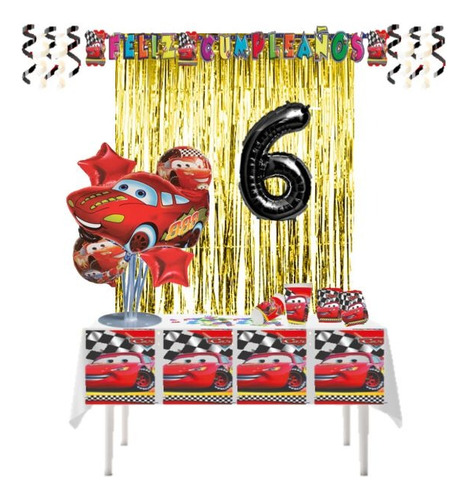 Kit Decoración Fiesta Niño Cars Rayo Mcqueen 12 Personas