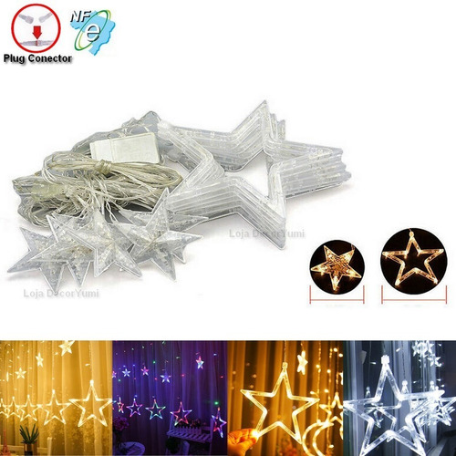 Cascata 138 Led Natal Estrela Lua Decoração 8 Funções Veja!