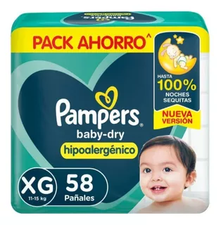 4un Pañales Pampers Baby-dry Xg X 58 Unidades