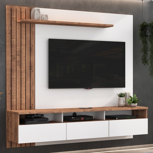 Painel Para Tv Até 75 Polegadas 3 Gavetas Solanum/branco Cor Branco