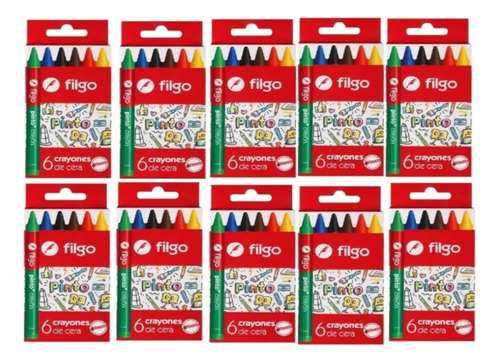 Pack X 10 Cajas De Crayones De Cera Filgo Pinto X 6 Unidades