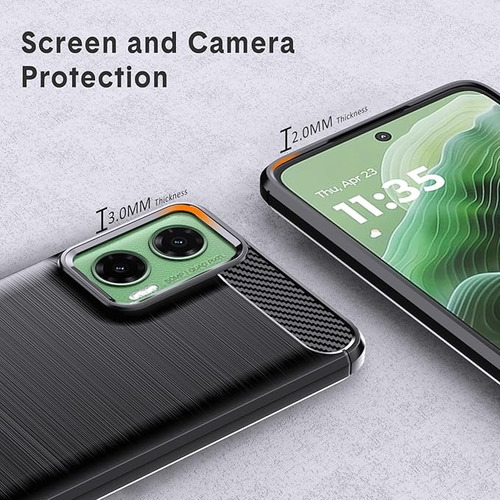 Funda Tpu Fibra D Carbono + Templado Compatible Con Moto G35 Negro Textura Fibra De Carbono