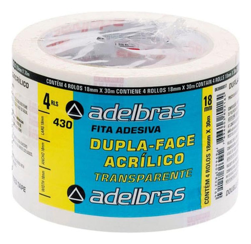 Fita Dupla Face Adelbras Acrilica Transparente 18x 30m 63900