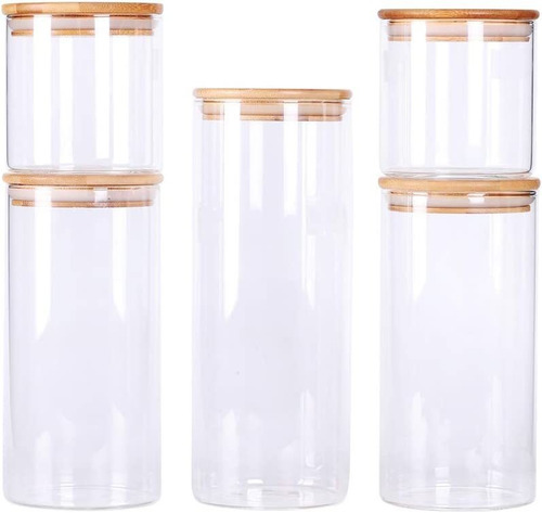 Juego De 5 Recipientes De Cocina Apilables Con Tapa De Bambú