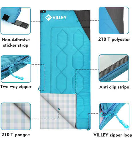 Saco De Dormir Villey Ligero 3 Temporadas 1.2 Kg Azul