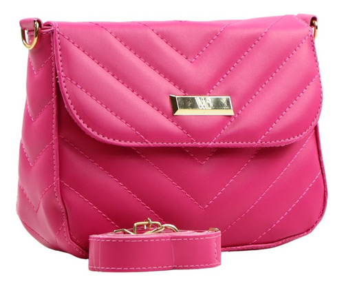 Bolsa Flap Bordada Com Alça Tira Colo Ajustável Acambamento Dos Ferragens Ouro Cor Rosa-chiclete Correia De Ombro Rosa-chiclete Desenho Do Tecido Liso