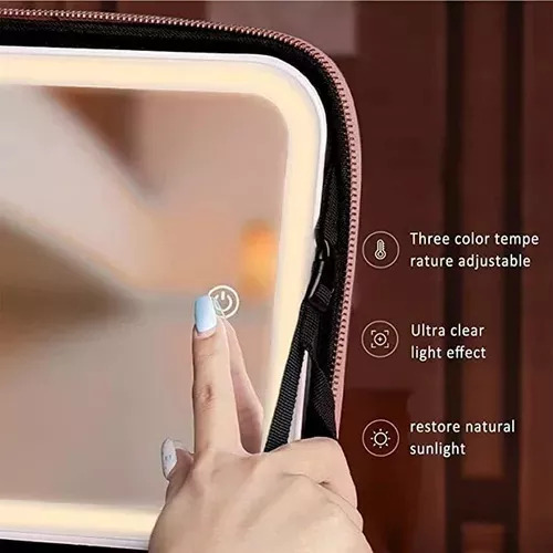 Bolsa De Maquillaje Con Espejo Y Luz, Organizador De Viaje [