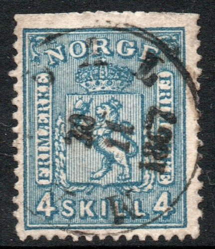 Noruega Sello Deteriorado Escudo De Armas X 4 S. Año 1867 