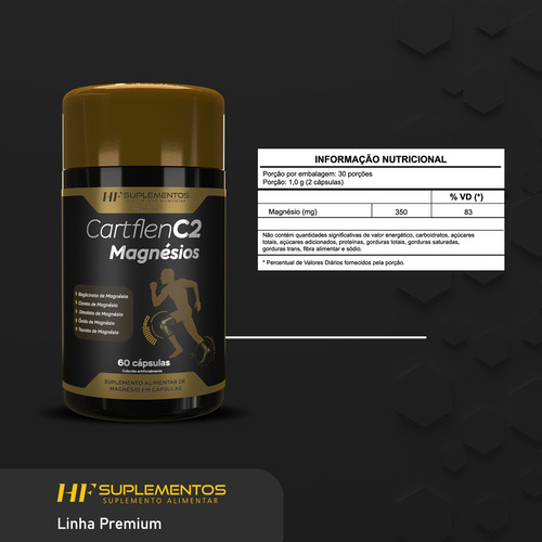 2x Cartflen C2 5 Tipos De Magnésios 60caps Hf Suplementos