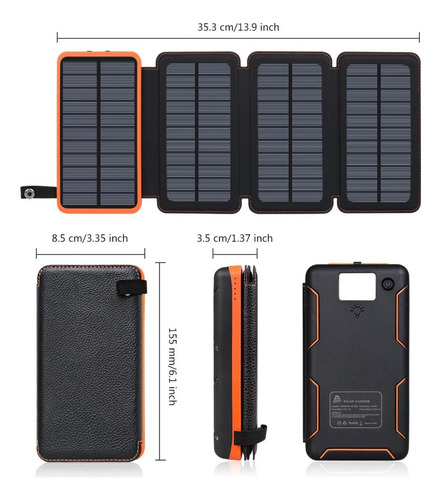 Powerbank Solar Bateria Portatil 20,000mah 4 Páneles Solares