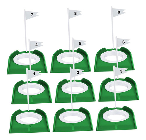 9x Golf Putting Cup Hole Train Aid, W/ Flag Putter Verde