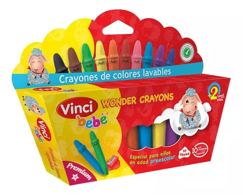 10 Crayón Lavable Vinci Bebé Crayolas Trazo Suave Preescolar