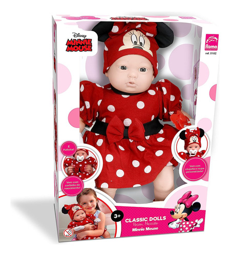 Boneca Vinil Minnie Mouse Classic Dolls Recém Nascida Disney