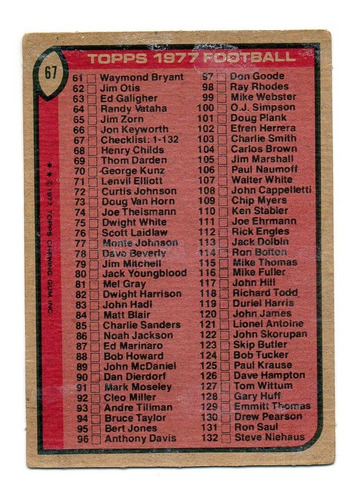 1977 Topps Mexican Checklist # 67 (Usado)