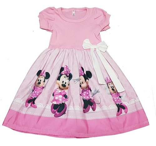 Imagem 1 de 5 de Vestido Infantil Minnie  Rosa Manga Curta  Fab2