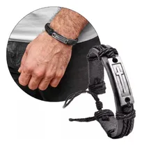 Comprar Pulsera Hombre - Pulsera Cuero Genuino - Dije Cruz Acero - Brazalete Hombre - Pulseras Hombre 