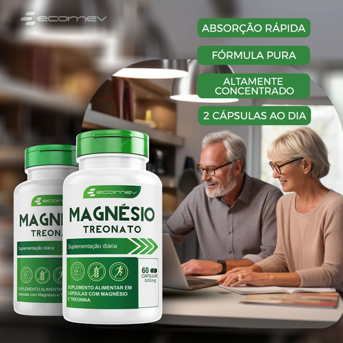 Magnesio Treonato + D3 2.000ui K2 Mk7 149mcg 120cáps Ecomev Sabor Sem sabor