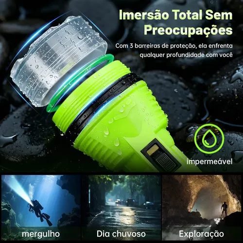 Lanterna Mergulho Led Prova D'água Profissional Recarregável