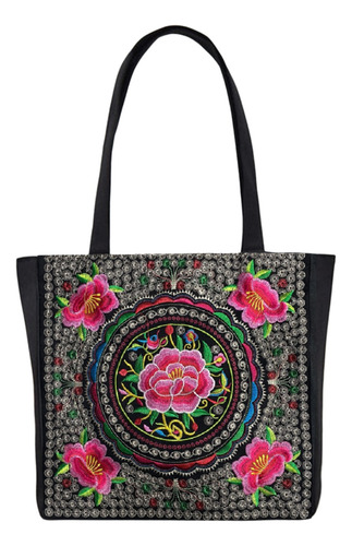 Bolsa Bordada Grande Tote Bag Artesanal Flores, Dama Mujer