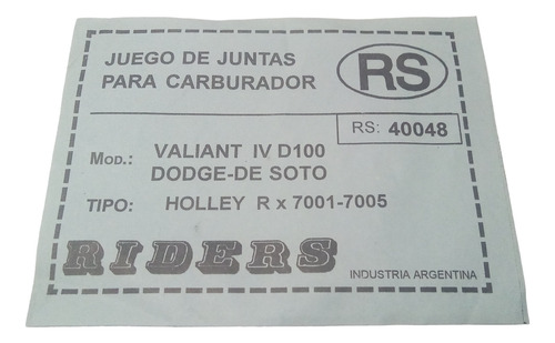 Juego De Juntas Para Carburador De Valiant - Dodge - De Soto