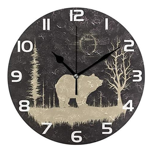 Alaza Reloj De Pared Redondo Con Diseño De Oso Grunge En El 