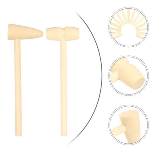 3 Mini Martillos De Madera Mazos Mazo De Madera 13,5 Cm
