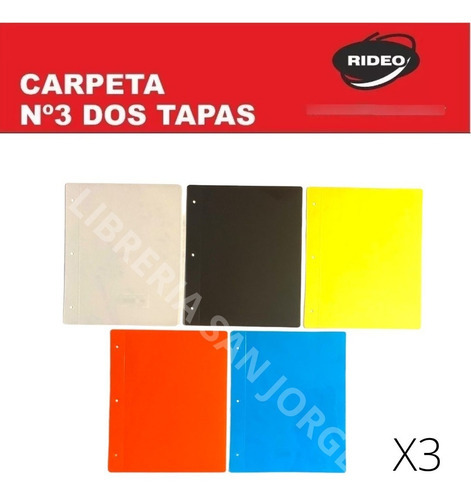 Carpeta Dos Tapas N3 Plasticas Transparente Rideo X3 Uni