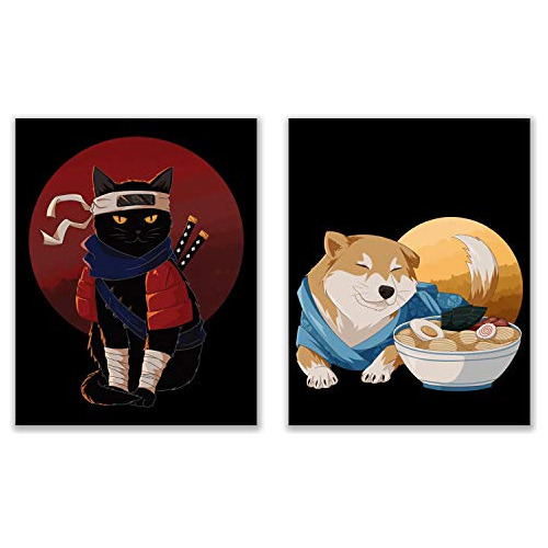 Impresiones De Mascotas Japonesas, Conjunto De 2 (11x14...