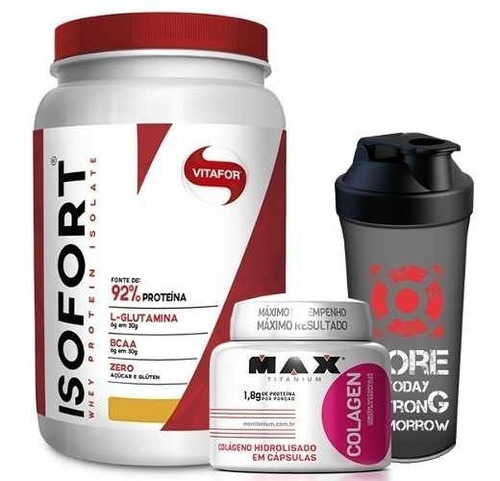 Isofort 900g (vitafor) + Colageno (max Titanium) + Shaker