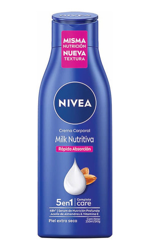 Crema Corporal Hidratante Nivea Milk Nutritiva Botella X 250