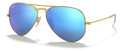 Gafas De Sol Rayban Rb-3025 Aviador Azul Espejo Marco Dorado