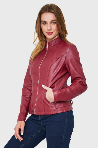 Imagen 3 de 6 de Chaqueta Cuello Mao Ecocuero Burdeos Nicopoly