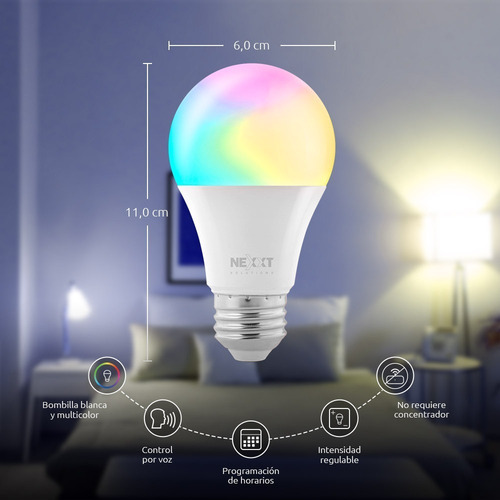 Imagen 2 de 5 de Kit Bombillos Inteligentes Nexxt Nhb-c110 Pack X4 Rgb Wifi