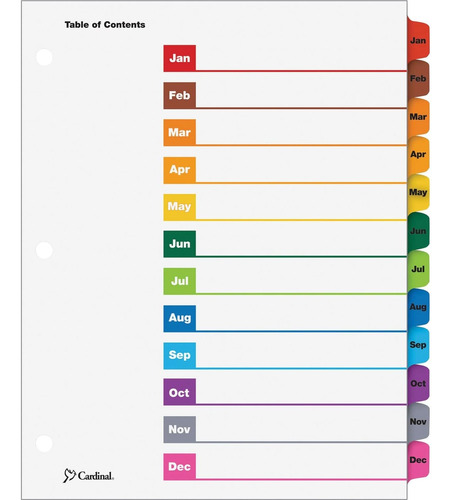 Cardinal Onestep Binder Dividers, 12 Pestañas Mensuale...