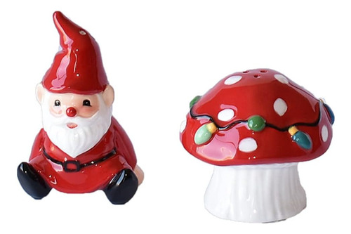 Juego De Salero Y Pimentero Navideño De Gnomos Y Hongos