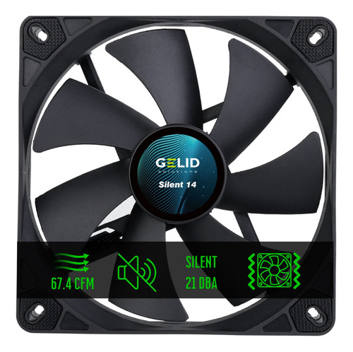 Fan Cooler Gelid 140mm Silent 14 Black 3 Pines 21dba 67.4cfm Led Sin Led