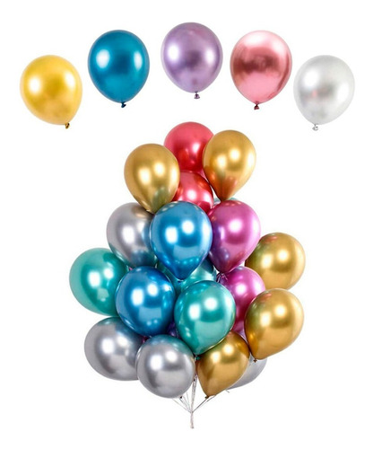 Imagem 1 de 3 de Balão Bexiga Metalizado - Várias Cores - N°5 - 25 Unidades
