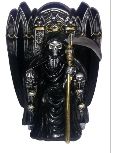 Estatua San La Muerte Trono 20 Cm Yeso - El Poder De Neptuno