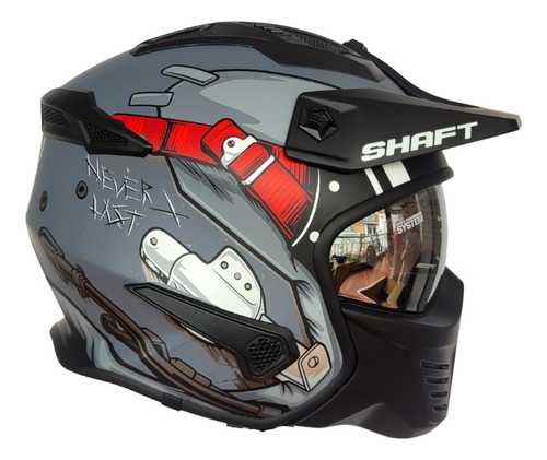 Casco Moto Shaft 225 Gris Fighter Rj Espejo